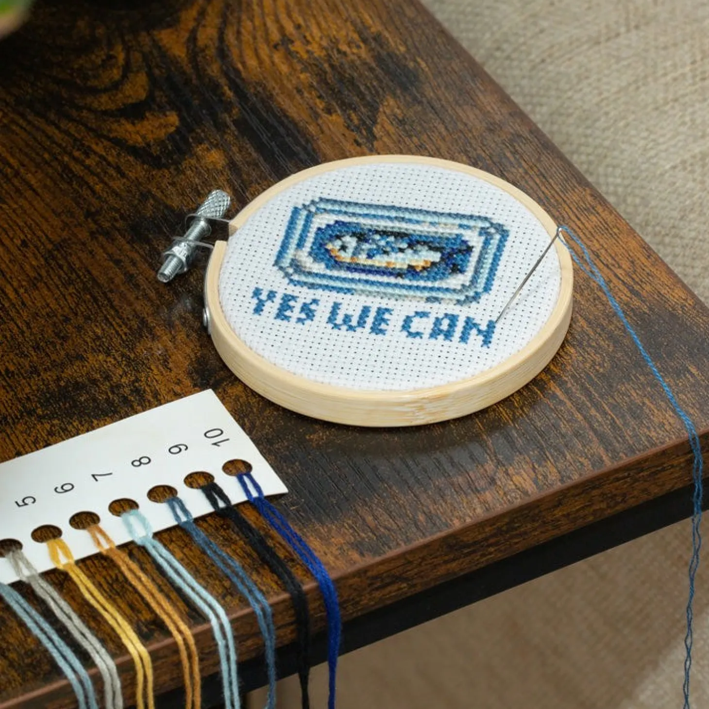 Yes We Can Sardine Mini Cross Stitch Embroidery